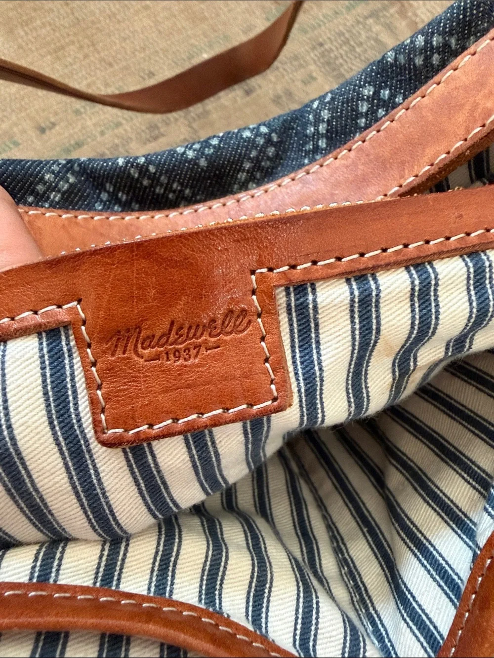 Madewell Indigo Batik Woven Canvas Tote with Leather Trim